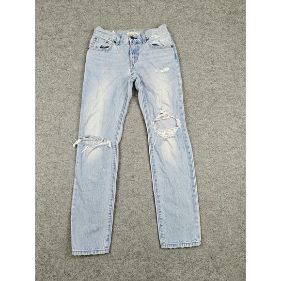 Levi's Denim - Levis Middy Straight Jeans Womens 25x31 Light Wash Mid Rise Distressed Denim
